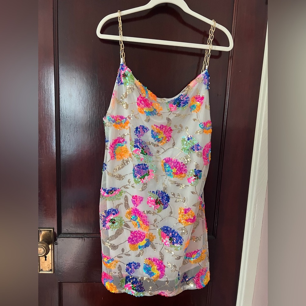 Colorful Sequin Dress with Chain Straps